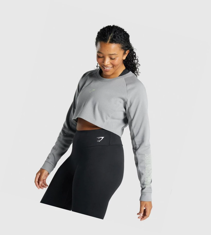 Gymshark Apollo Grafiske Cropped Genser Klær Dame Grå | DIPHZA183