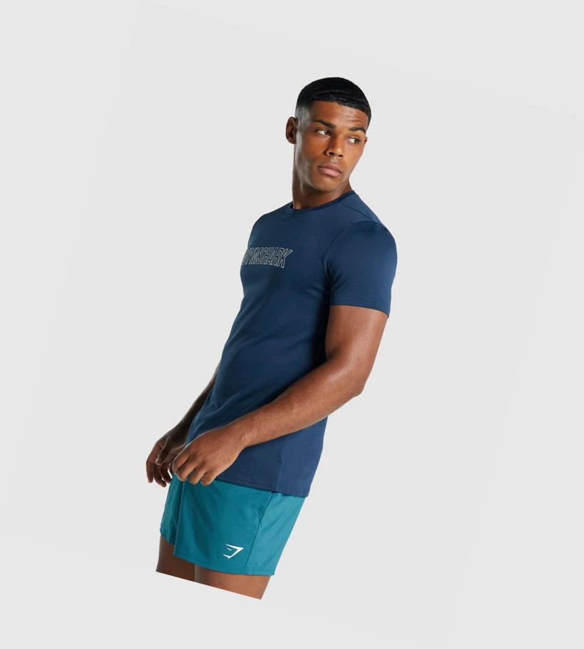 Gymshark Arrival Grafiske T-skjorte Herre Marineblå | OEHBLF794