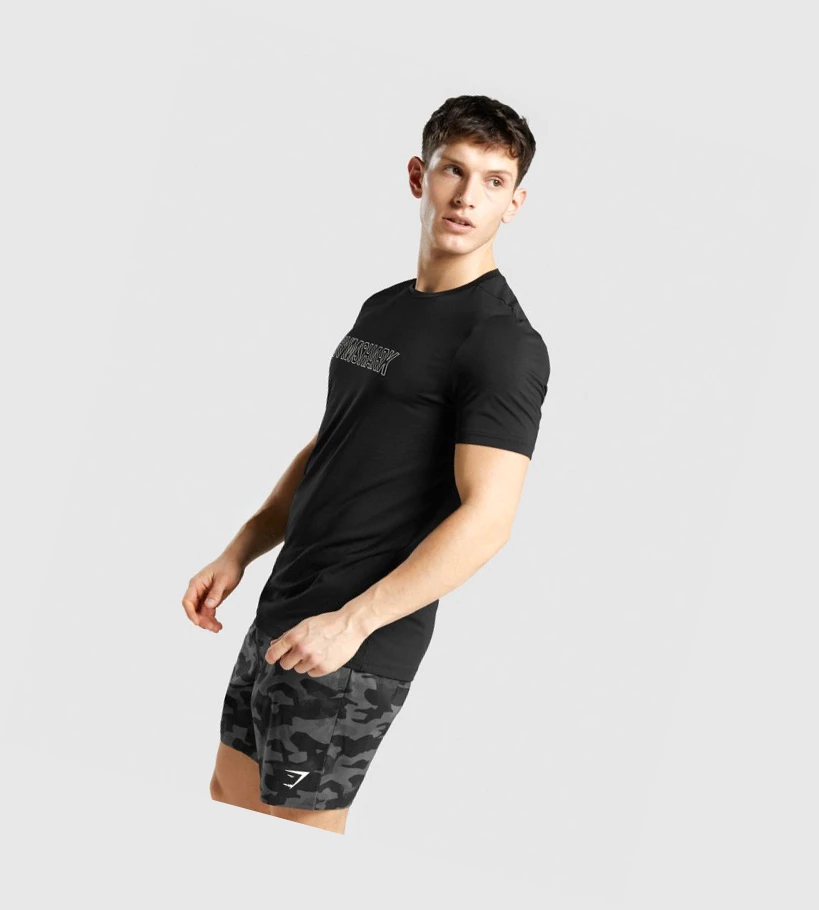 Gymshark Arrival Grafiske T-skjorte Herre Svarte | RHOABC150