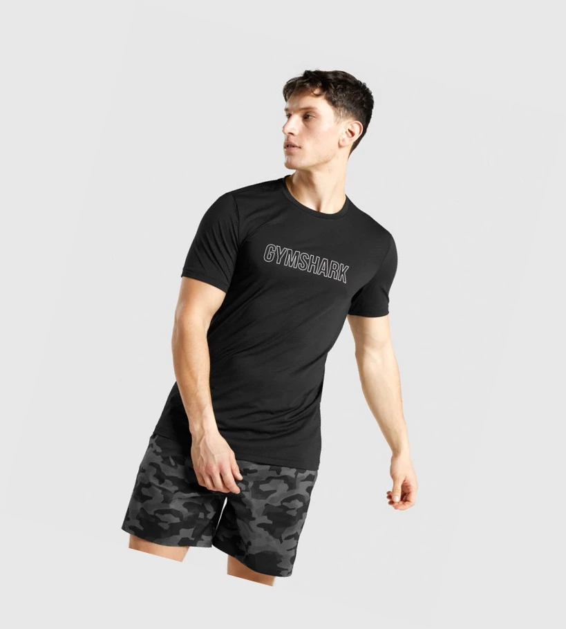 Gymshark Arrival Grafiske T-skjorte Herre Svarte | RHOABC150