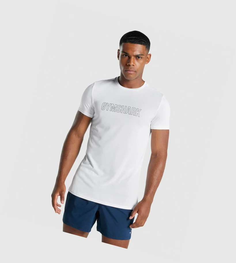 Gymshark Arrival Grafiske T-skjorte Herre Hvite | UJRZMG428