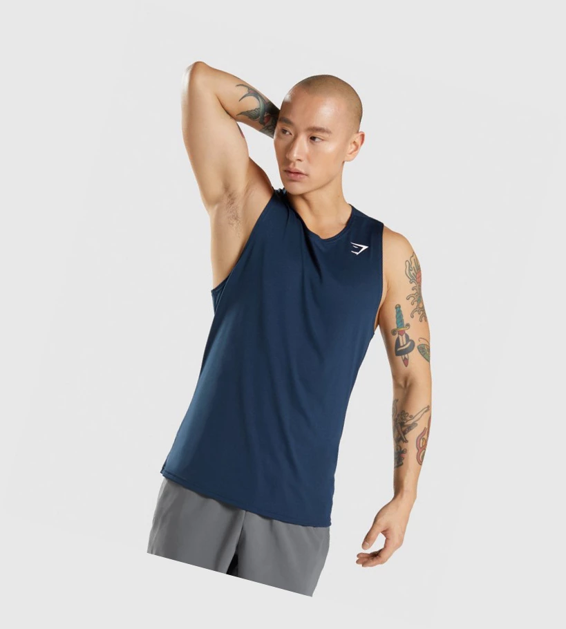 Gymshark Arrival Singlet Herre Marineblå | DIMOAK231