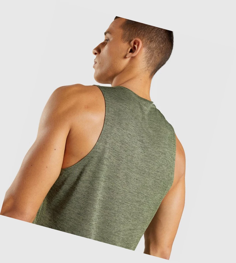 Gymshark Arrival Slim Marl Singlet Herre Olivengrønne Olivengrønne | KEWZNQ038