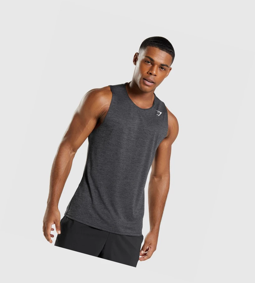 Gymshark Arrival Slim Marl Singlet Herre Svarte Svarte Grå | NIDHTJ346