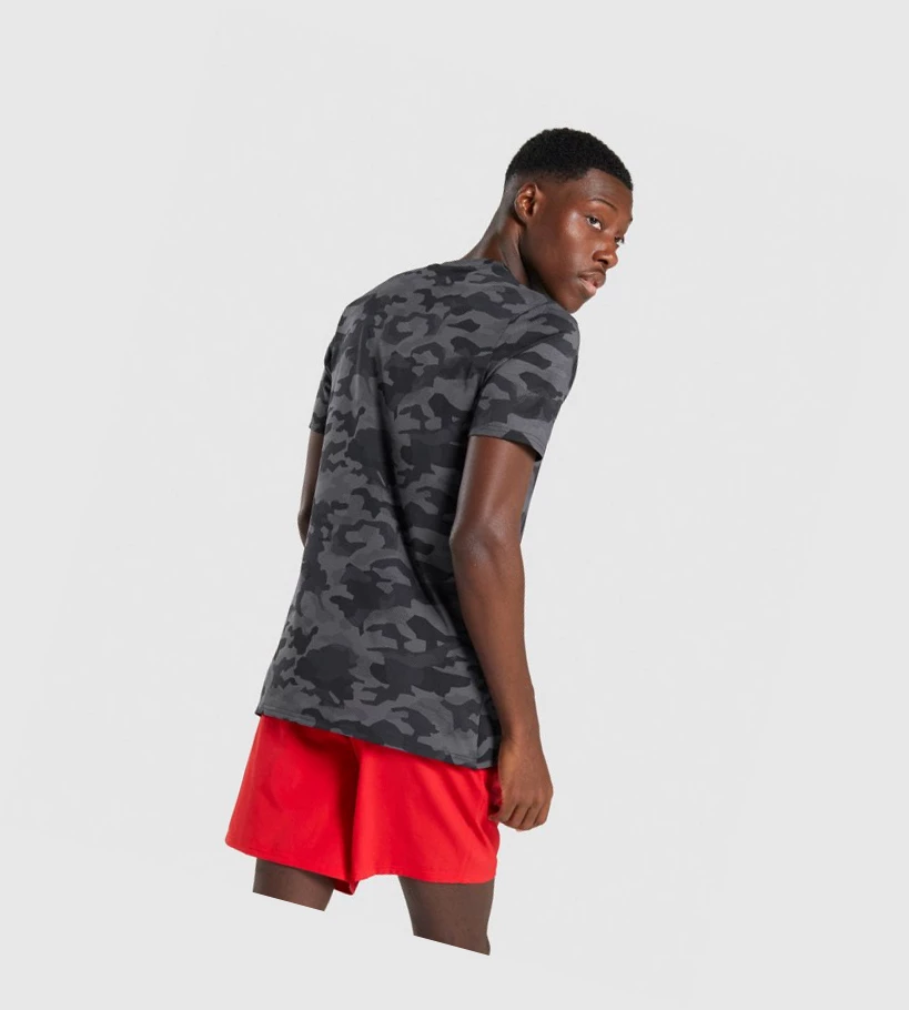 Gymshark Arrival T-skjorte Herre Svarte Grå Camouflage | ZROSHA729