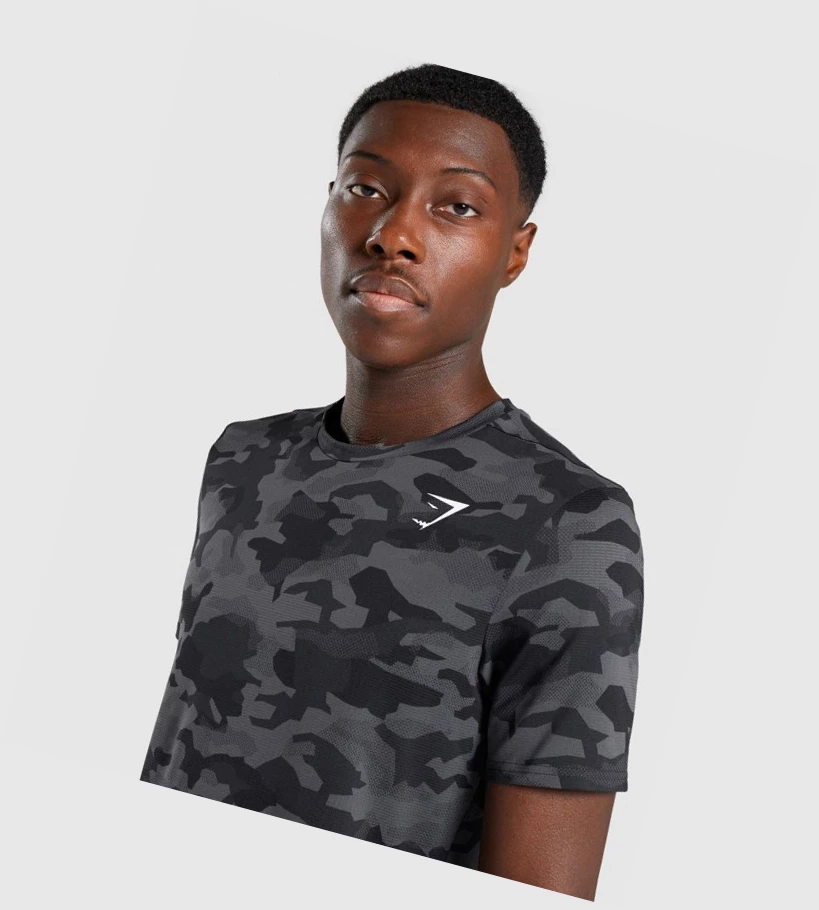 Gymshark Arrival T-skjorte Herre Svarte Grå Camouflage | ZROSHA729