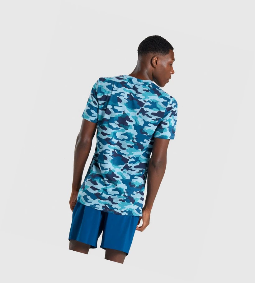 Gymshark Arrival T-skjorte Herre Turkis Camouflage | IDLERU471