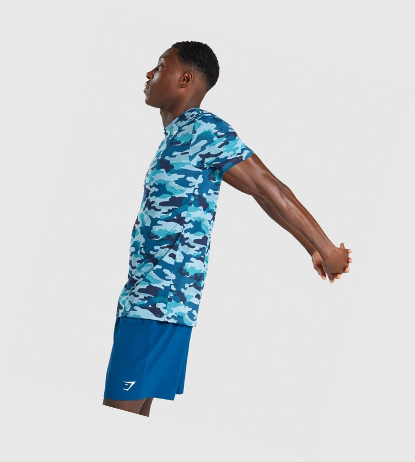 Gymshark Arrival T-skjorte Herre Turkis Camouflage | IDLERU471