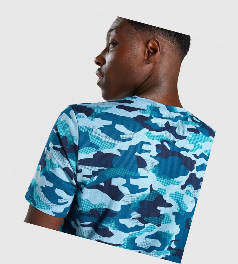 Gymshark Arrival T-skjorte Herre Turkis Camouflage | IDLERU471