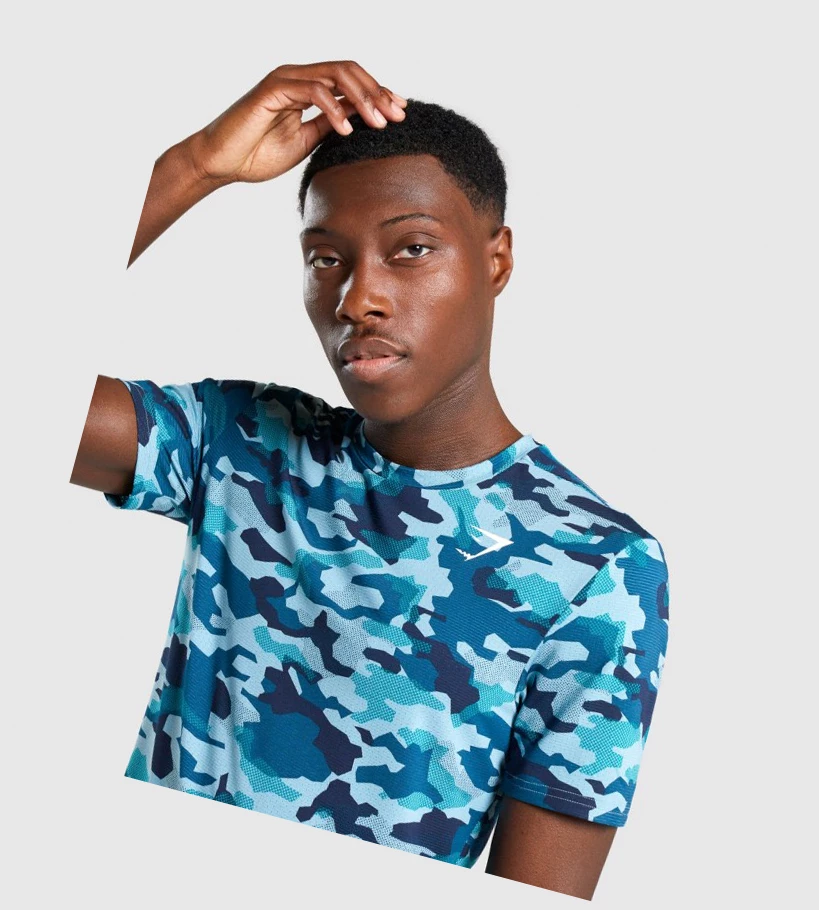 Gymshark Arrival T-skjorte Herre Turkis Camouflage | IDLERU471