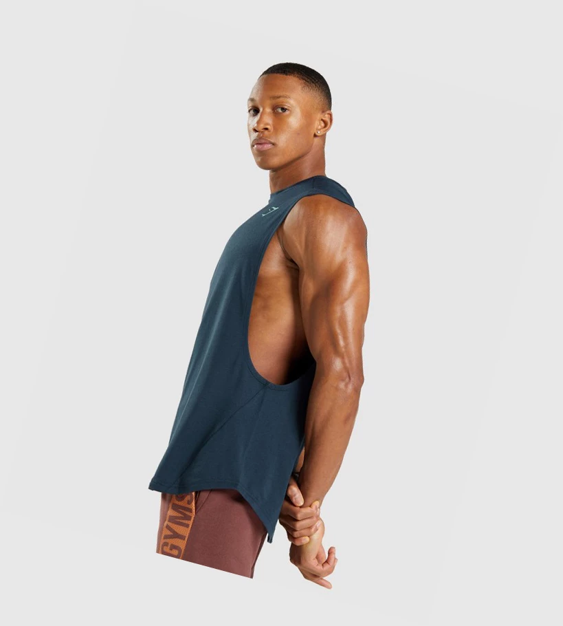 Gymshark Bold Drop Arm Singlet Herre Marineblå | MDHYAP850