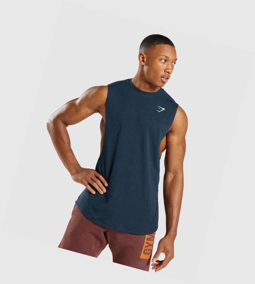 Gymshark Bold Drop Arm Singlet Herre Marineblå | MDHYAP850