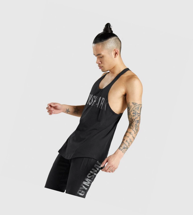 Gymshark Bold Singlet Herre Svarte Svarte | TPMFOS794