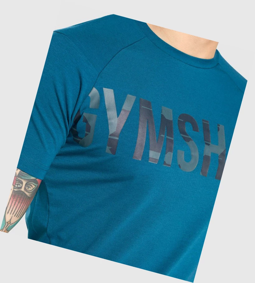 Gymshark Bold T-skjorte Herre Turkis Camouflage | JONVYI065