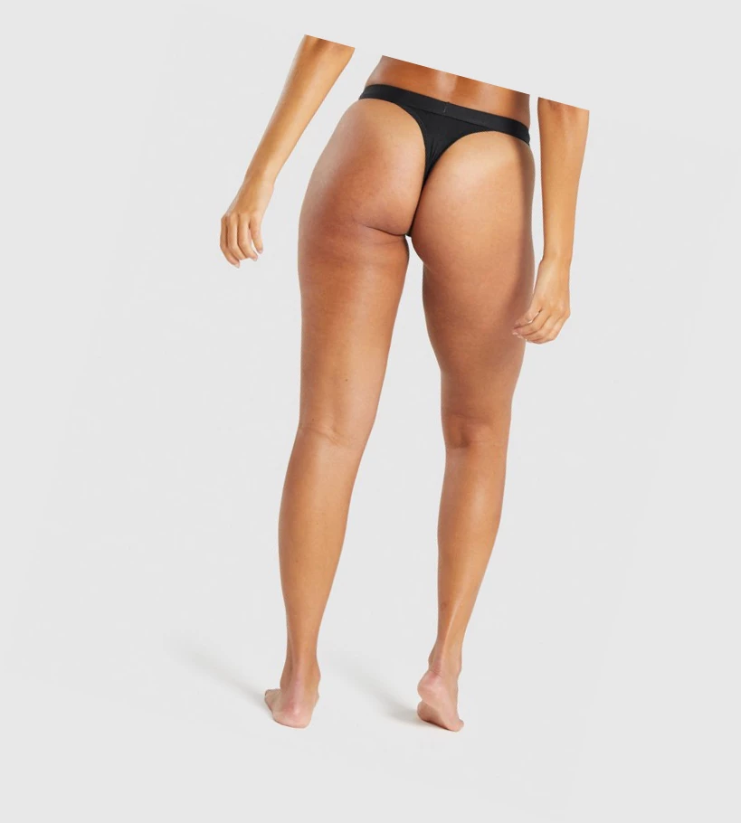 Gymshark Bomull High Rise Thong Undertøy Dame Svarte | XODLAP647