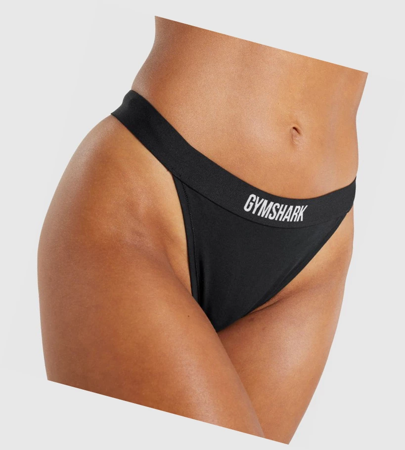 Gymshark Bomull High Rise Thong Undertøy Dame Svarte | XODLAP647