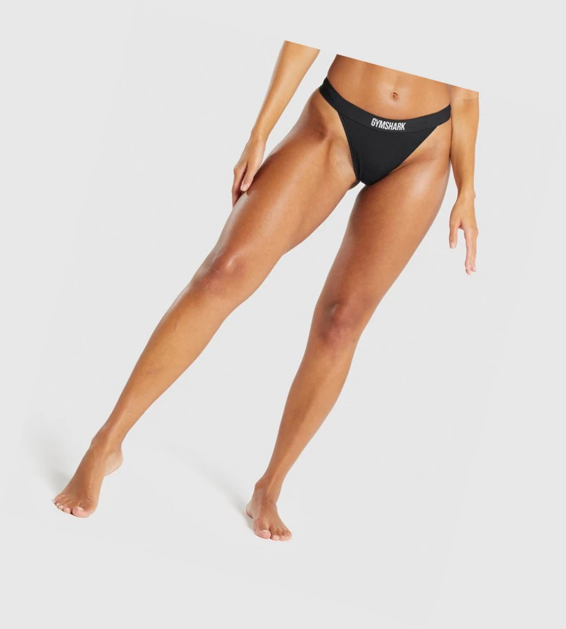 Gymshark Bomull High Rise Thong Undertøy Dame Svarte | XODLAP647