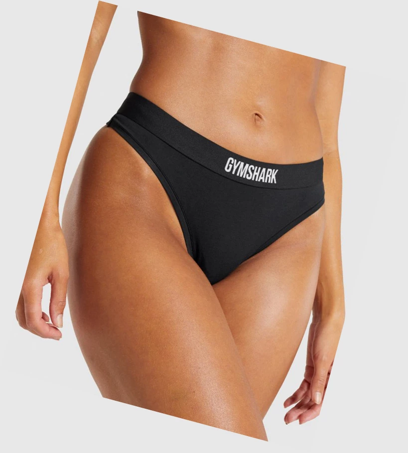 Gymshark Bomull Thong Undertøy Dame Svarte | HWYVCI382