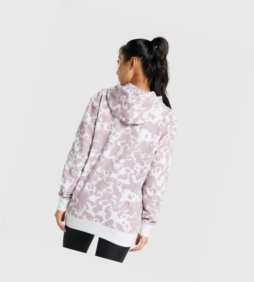 Gymshark Camo Grafiske Oversized Klær Dame Hvite Lilla | KOXTIU861