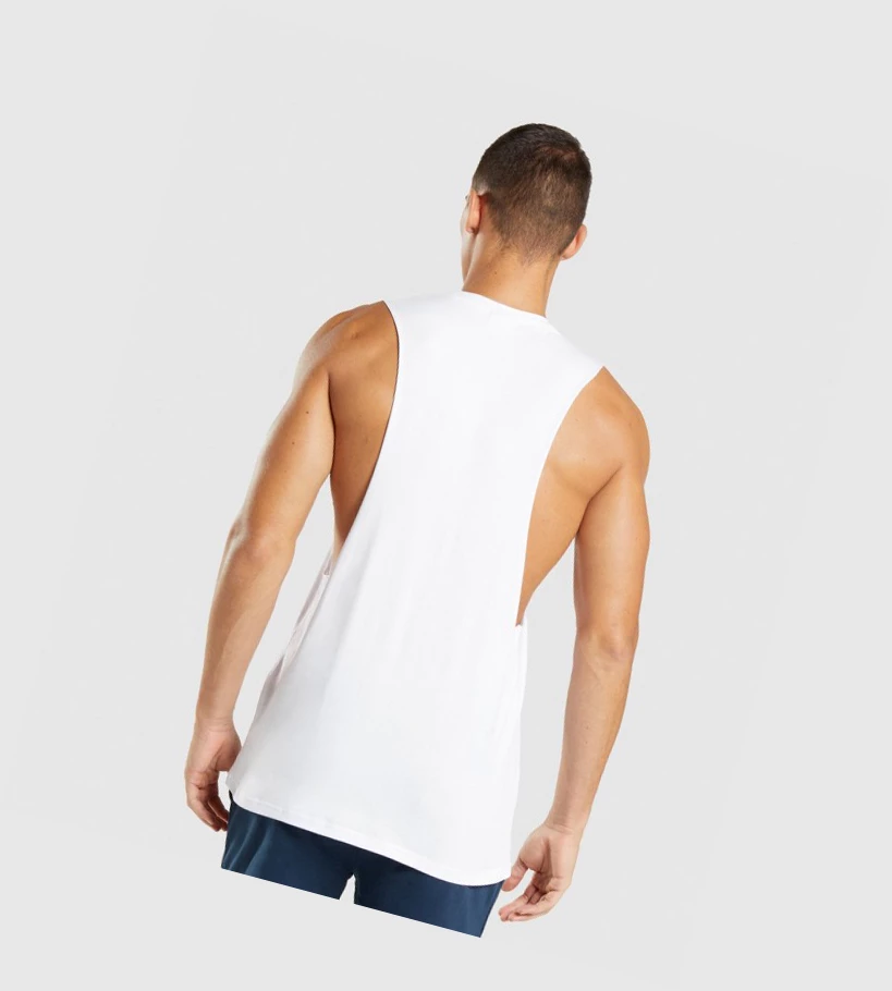 Gymshark Central Drop Arm Singlet Herre Hvite | JHIYUR326