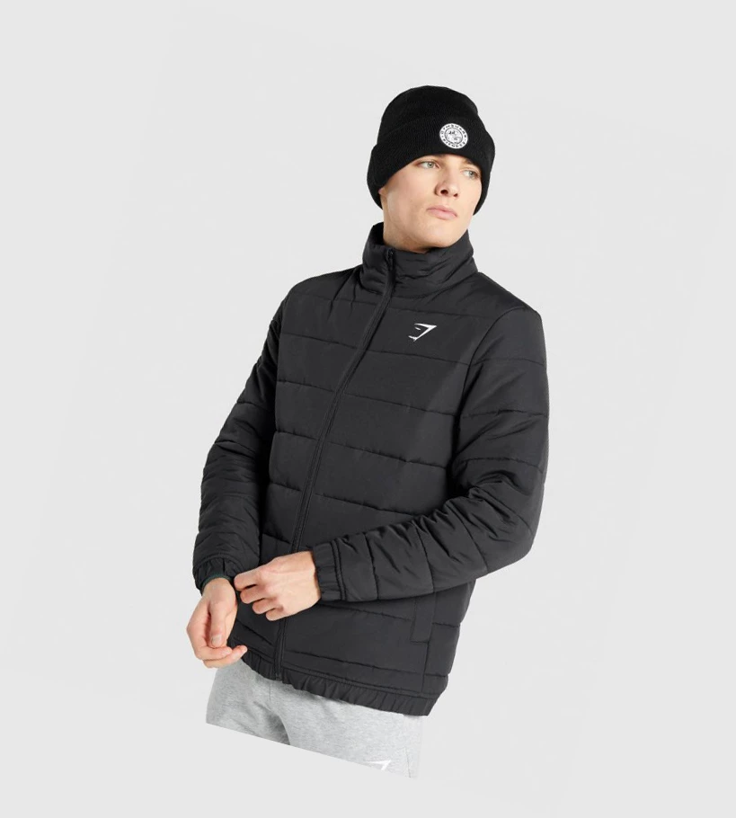 Gymshark Crest Puffer Klær Herre Svarte | TQIMKL594