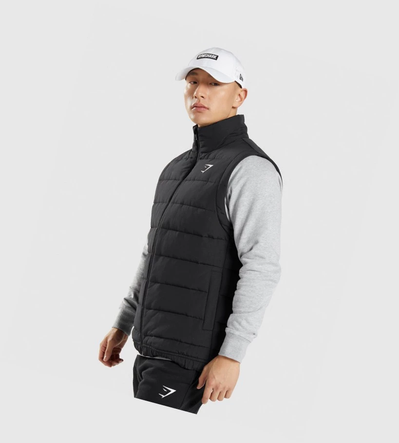 Gymshark Crest Puffer Vest Klær Herre Svarte | PLDZTB263