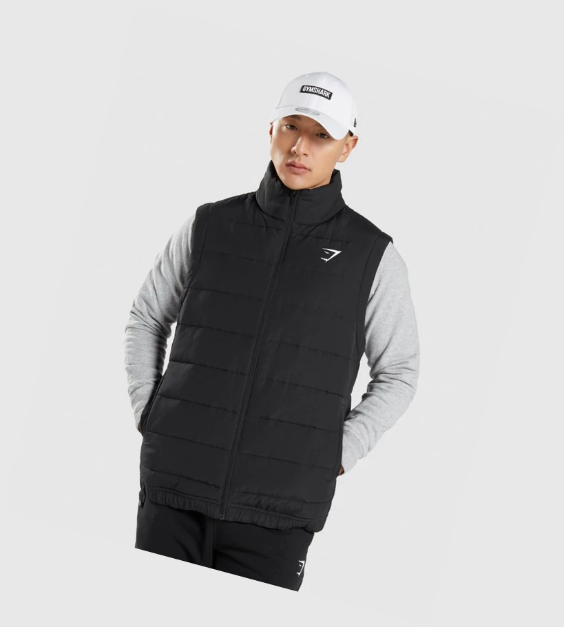 Gymshark Crest Puffer Vest Klær Herre Svarte | PLDZTB263