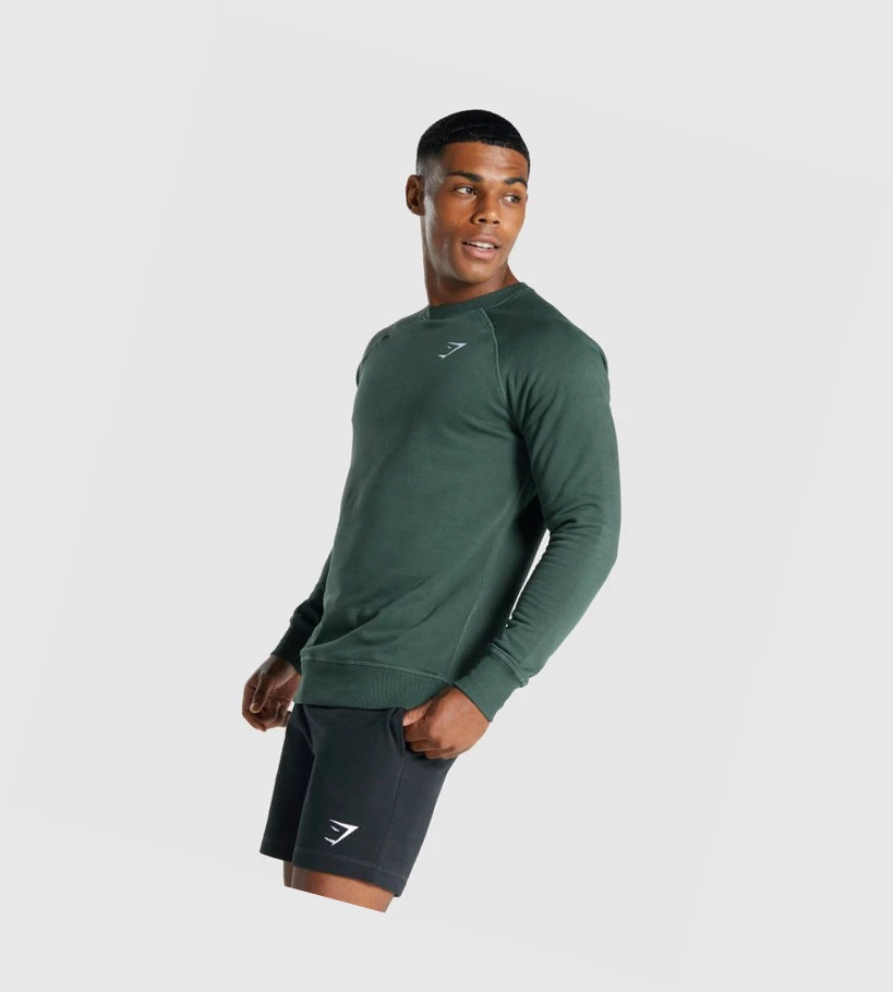 Gymshark Crest Sweatshirt Klær Herre Mørke Grønn | KIOUVB319