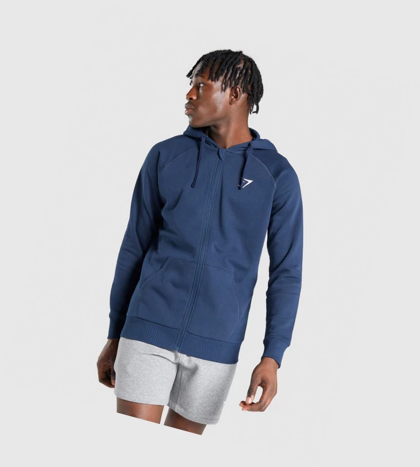 Gymshark Crest Zip Up Klær Herre Marineblå | ZDYPQF962