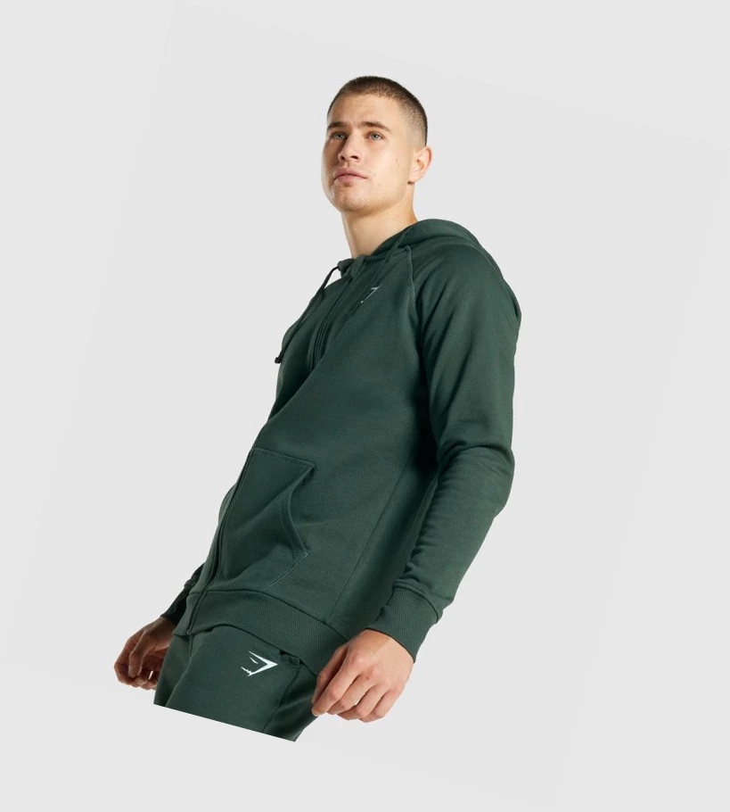 Gymshark Crest Zip Up Klær Herre Mørke Grønn | PQFGXE962