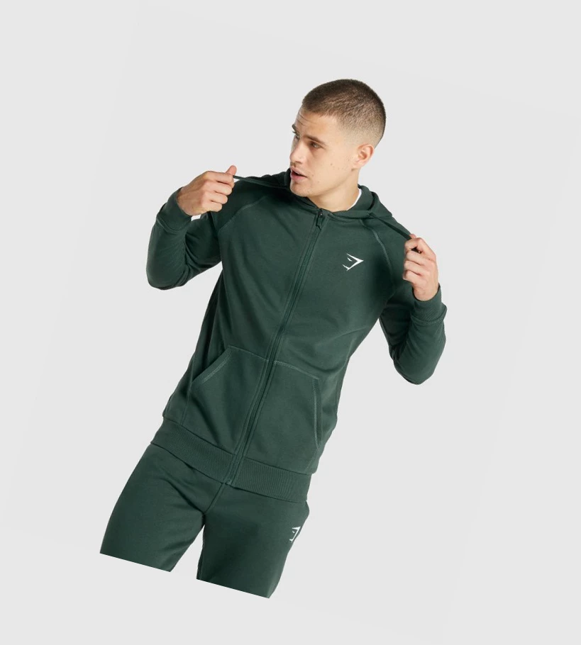 Gymshark Crest Zip Up Klær Herre Mørke Grønn | PQFGXE962