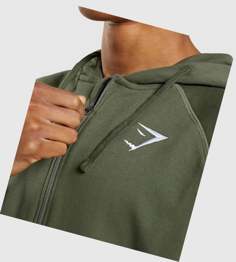 Gymshark Crest Zip Up Klær Herre Olivengrønne | ESCMJY054