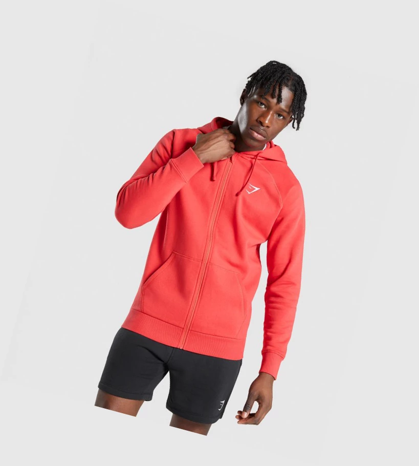 Gymshark Crest Zip Up Klær Herre Rød | JLTZXE497