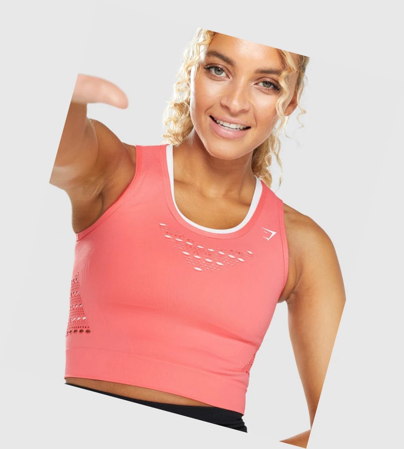 Gymshark Energy Seamless Crop Top Gensere Dame Rosa | AUMWIQ942