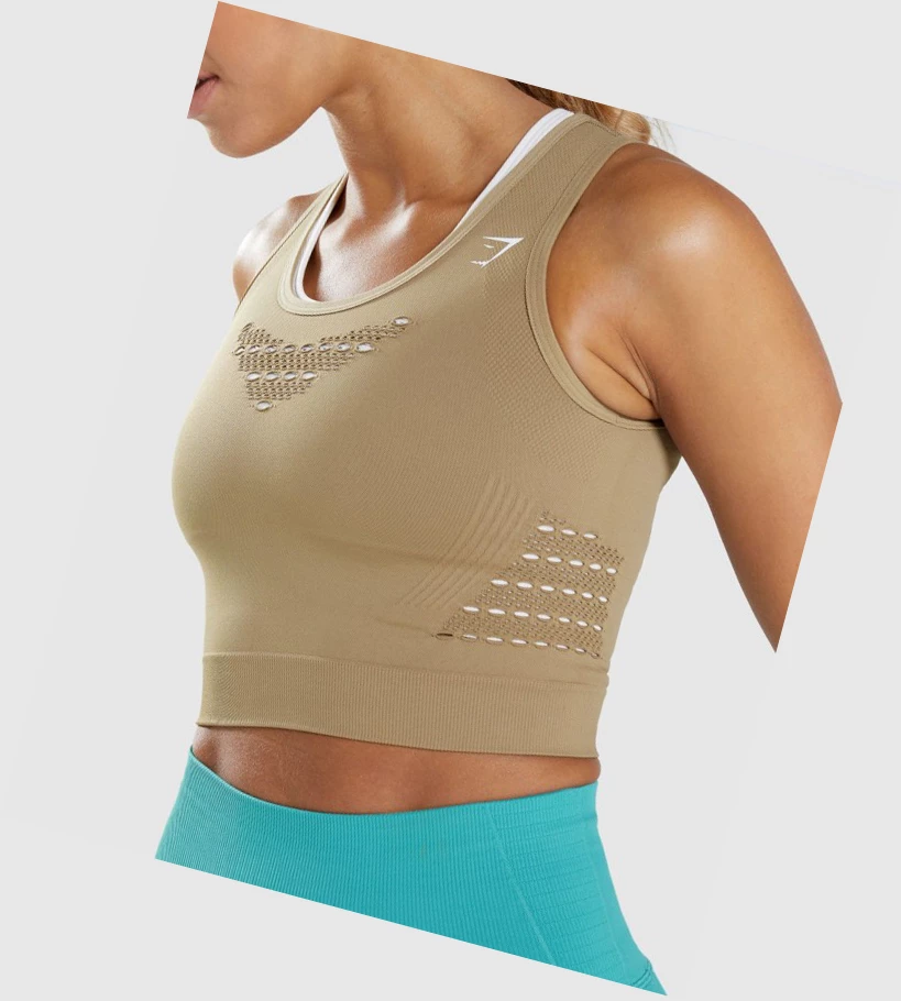 Gymshark Energy Seamless Crop Top Gensere Dame Brune | DZHWSE908