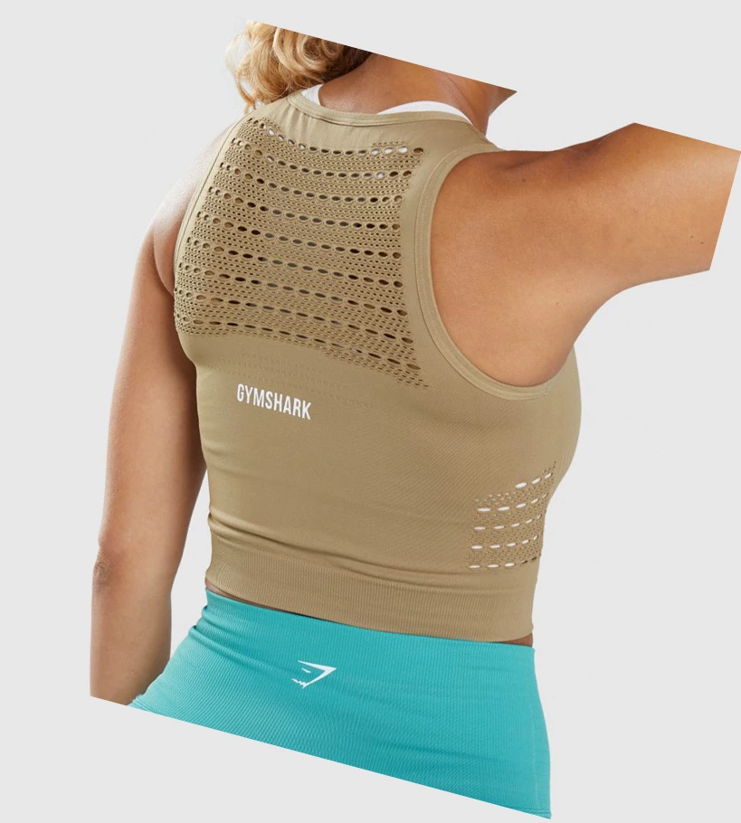 Gymshark Energy Seamless Crop Top Gensere Dame Brune | DZHWSE908