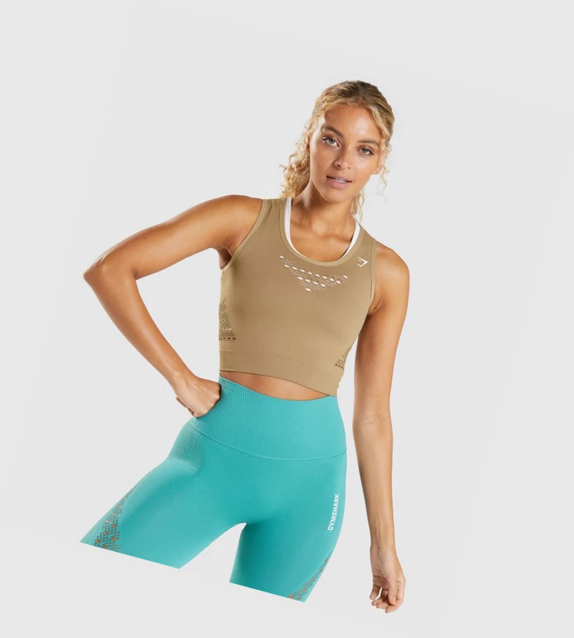 Gymshark Energy Seamless Crop Top Gensere Dame Brune | DZHWSE908