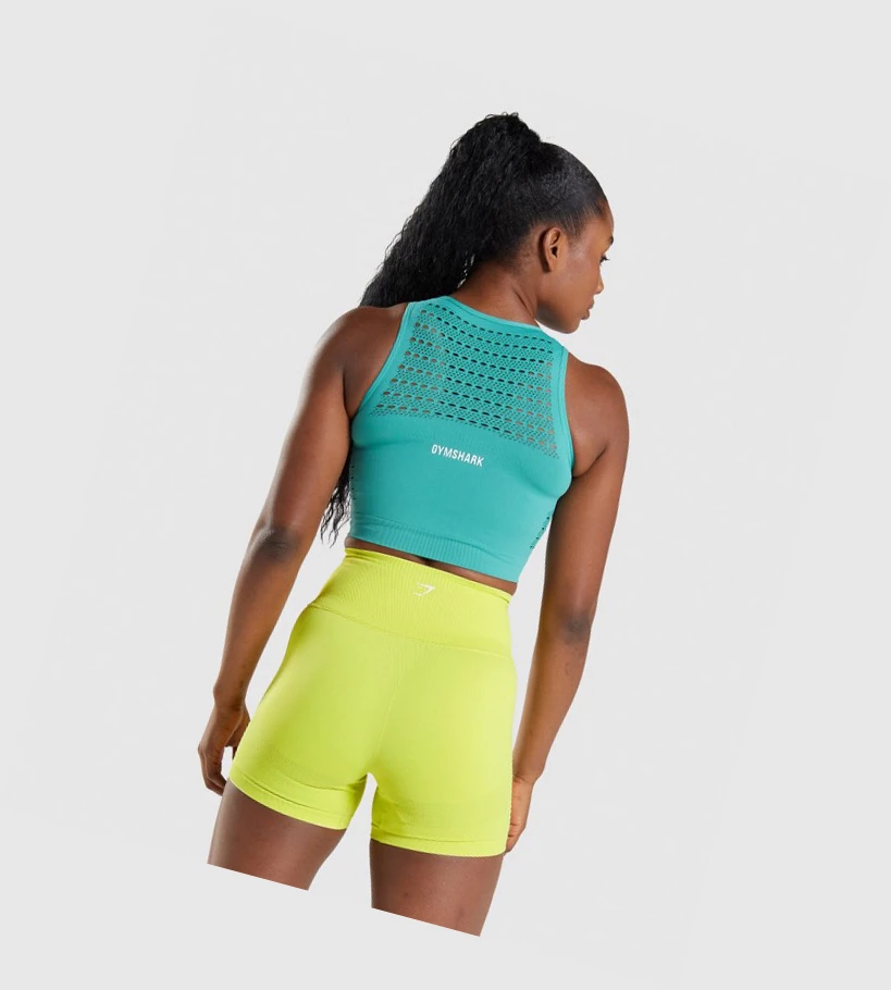 Gymshark Energy Seamless Crop Top Gensere Dame Turkis | VRFEMD510