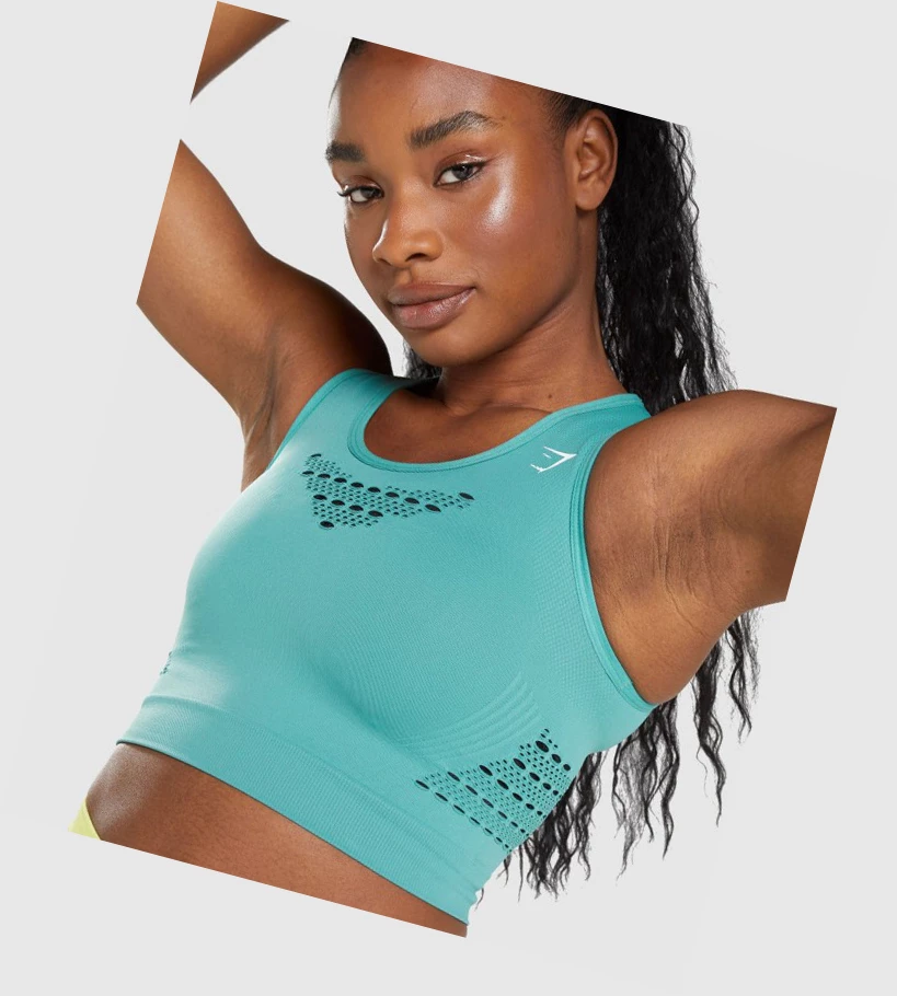 Gymshark Energy Seamless Crop Top Gensere Dame Turkis | VRFEMD510