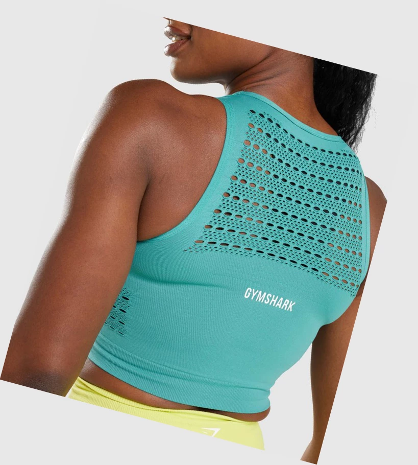 Gymshark Energy Seamless Crop Top Gensere Dame Turkis | VRFEMD510