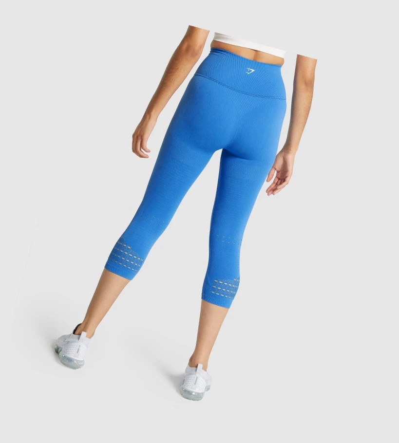 Gymshark Energy Seamless Cropped High Waisted Leggings Dame Blå | GNBYWM039