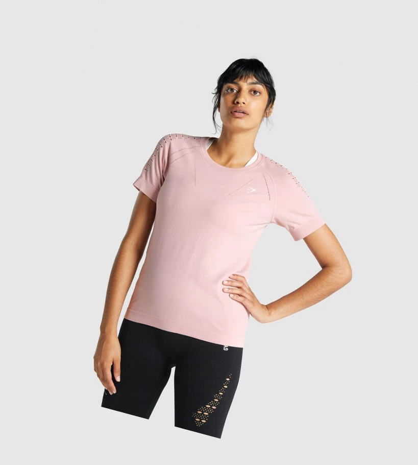 Gymshark Energy Seamless T-skjorte Dame Lyse Rosa | NZFMSU508