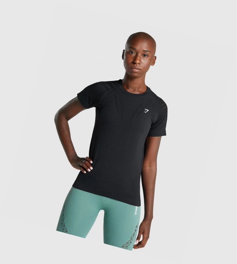 Gymshark Energy Seamless T-skjorte Dame Svarte | ZKDHSO423