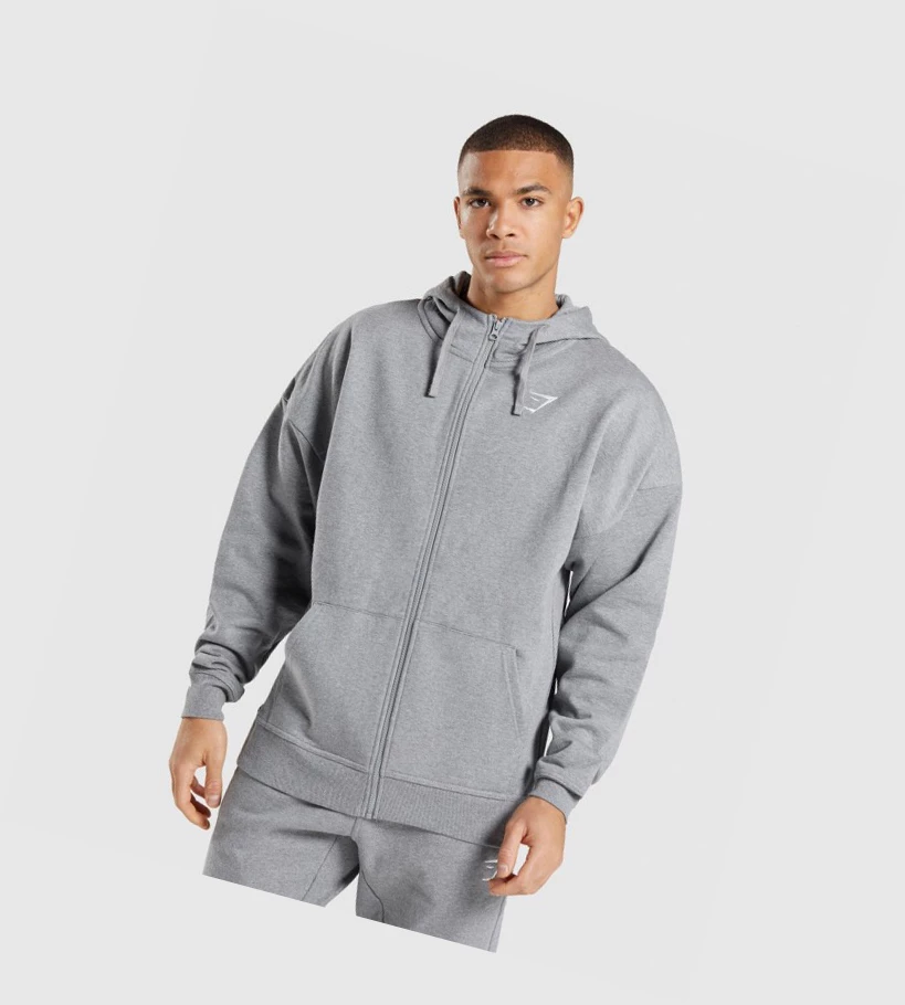 Gymshark Essential Oversized Zip Up Klær Herre Grå | DUOWNJ397