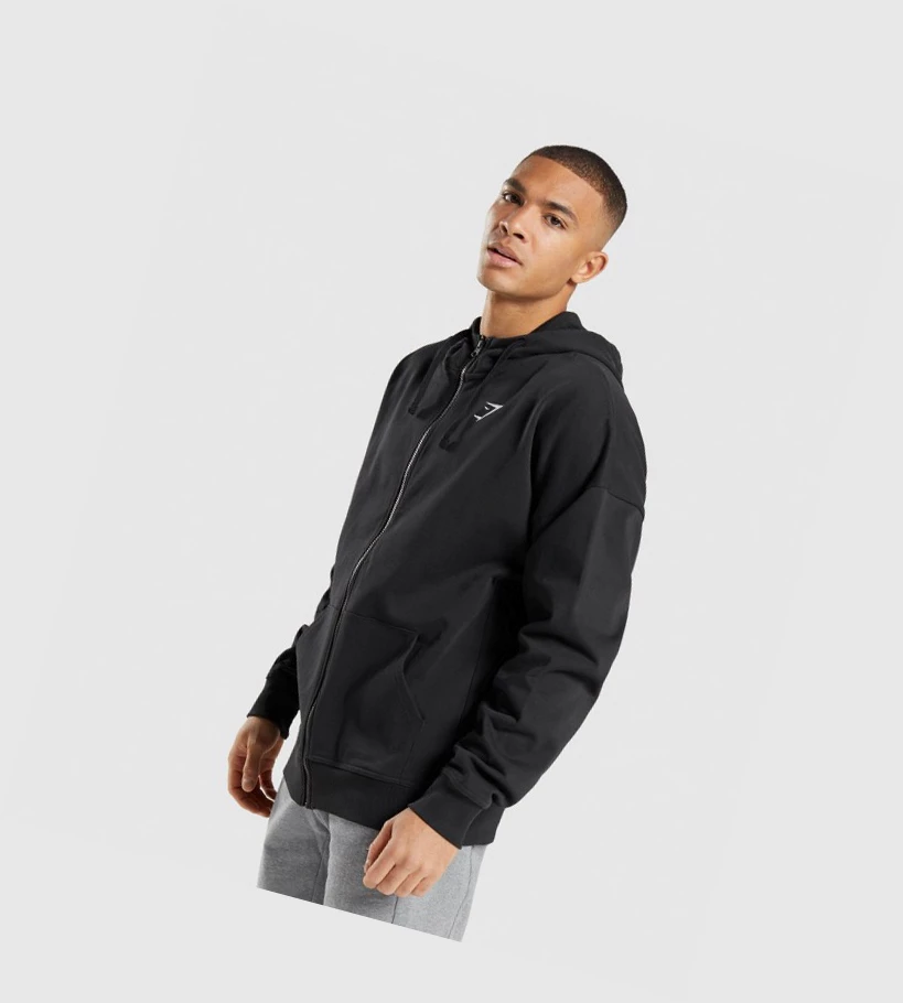 Gymshark Essential Oversized Zip Up Klær Herre Svarte | FHVJLG658