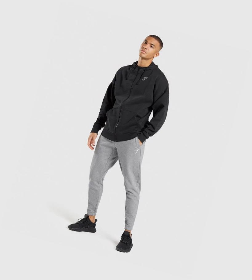 Gymshark Essential Oversized Zip Up Klær Herre Svarte | FHVJLG658