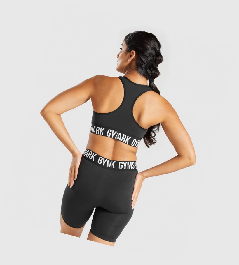 Gymshark Fit Seamless Sports Bh Dame Svarte Hvite | VEAUPS492