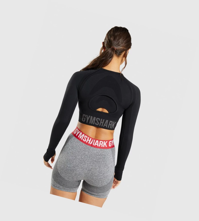 Gymshark Flex Sports Crop Top Gensere Dame Svarte | OFWUEG632