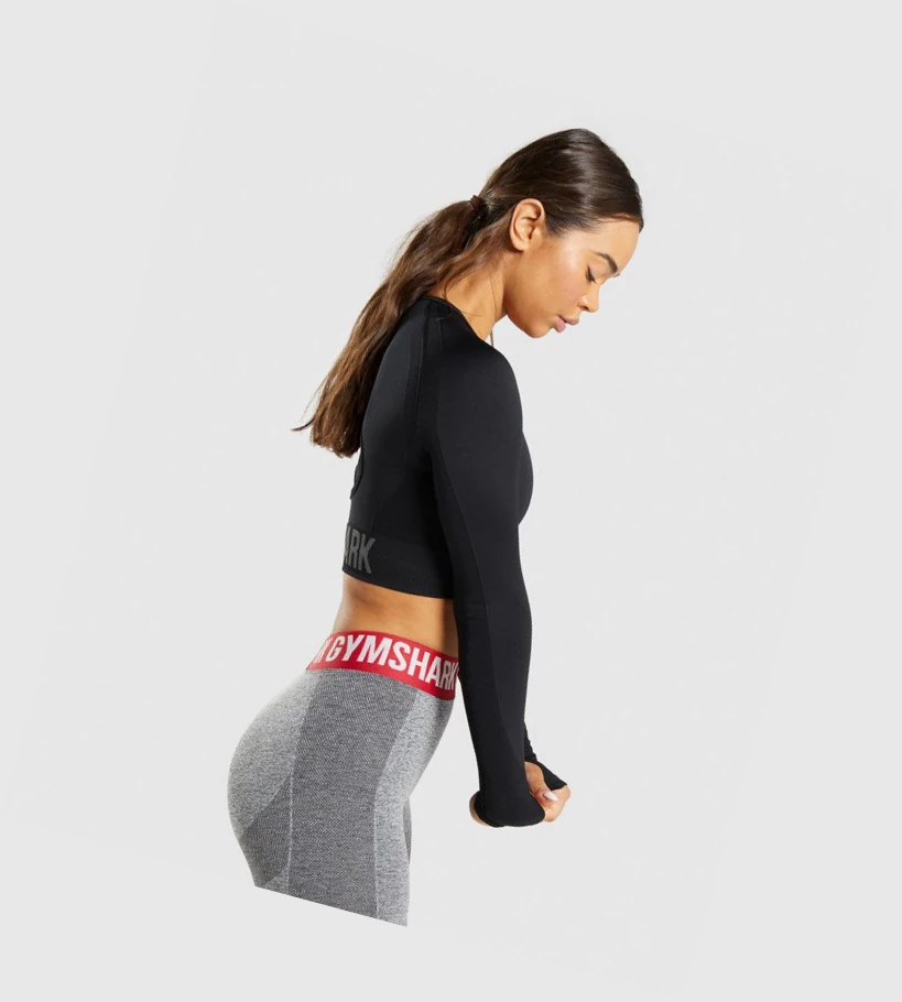 Gymshark Flex Sports Crop Top Gensere Dame Svarte | OFWUEG632