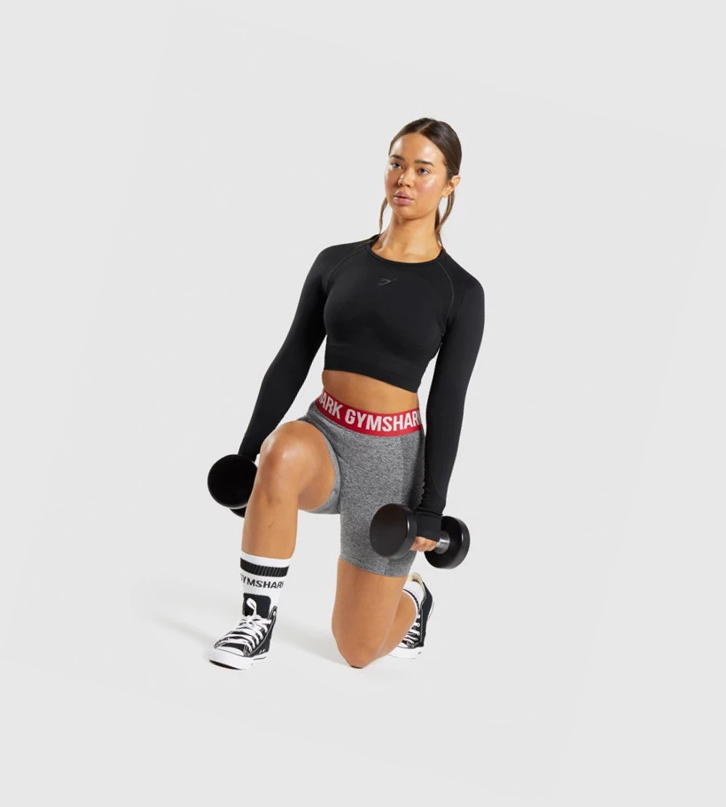 Gymshark Flex Sports Crop Top Gensere Dame Svarte | OFWUEG632